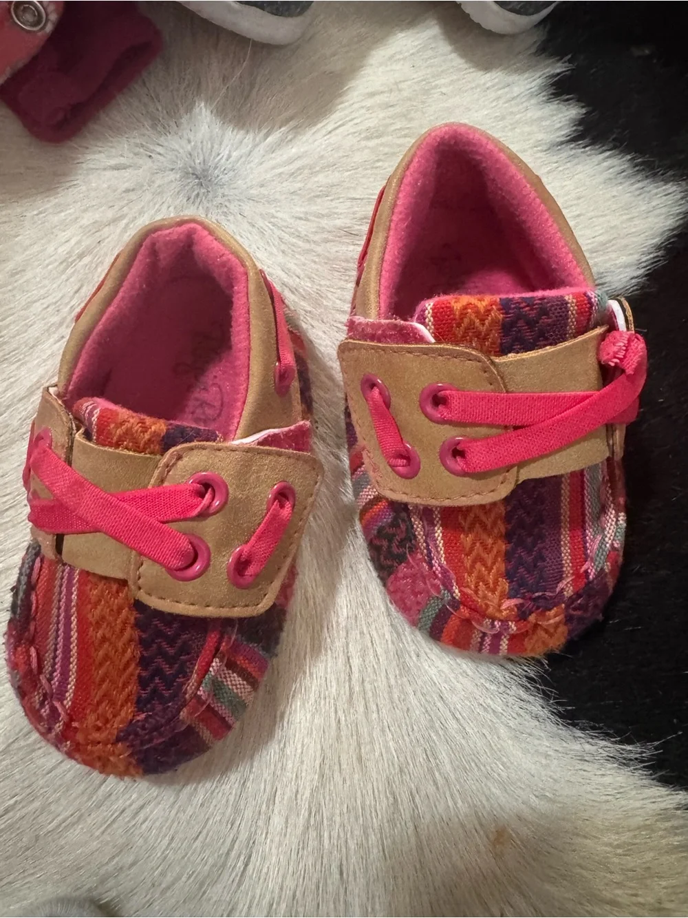 Blazin Roxx Multicolor Aztec Baby Slip-Ons with Hot Pink Accents